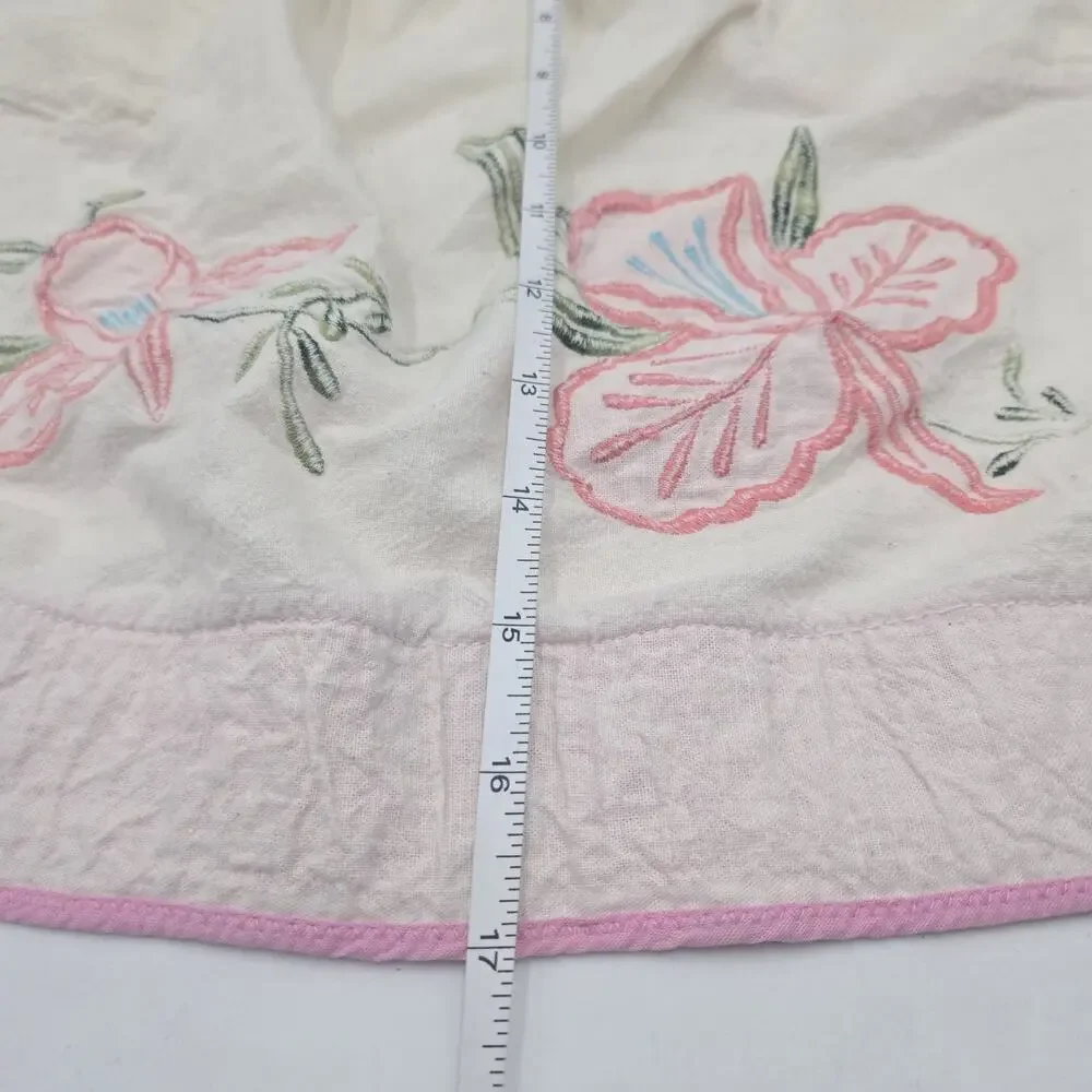 Vintage Handmade Embroidery Floral Pink Cotton Half Apron One Size 1940-1950s